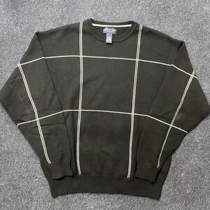Vintage Arbor Way Sweater Mens Large Black Check Crewneck Cotton Knit Hong Kong